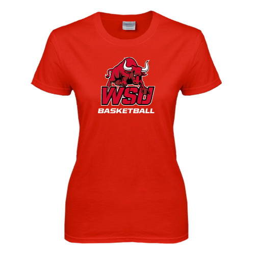 Womens Short Sleeve Red Tee-Basketball