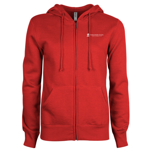 ENZA Womens Red Fleece Full Zip Hoodie-University Wordmark
