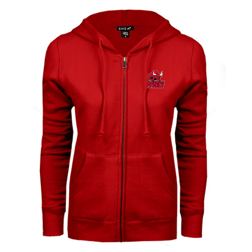 ENZA Womens Red Fleece Full Zip Hoodie-Official Logo