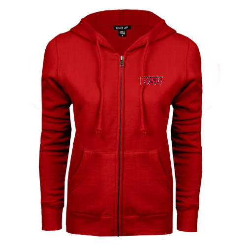 ENZA Womens Red Fleece Full Zip Hoodie-WSU