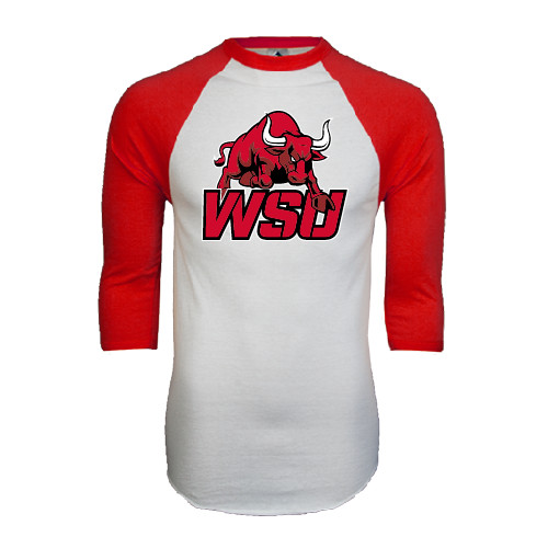White/Red Raglan Baseball T Shirt-Official Logo