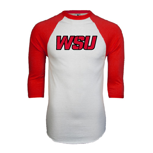 White/Red Raglan Baseball T Shirt-WSU