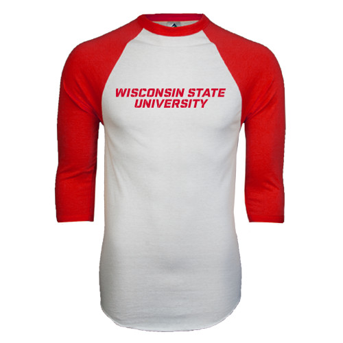 White/Red Raglan Baseball T Shirt-Athletic Wordmark