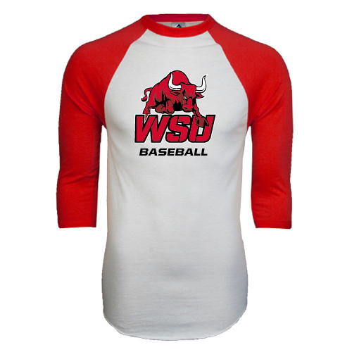 White/Red Raglan Baseball T Shirt-Baseball