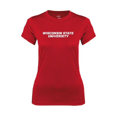 Womens Red Performance Tee-Athletic Wordmark