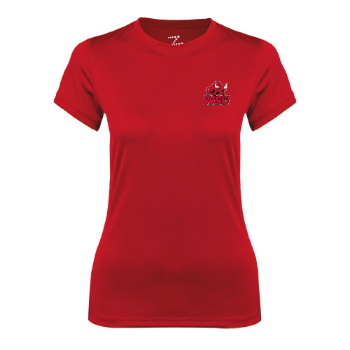 Womens Red Performance Tee-Official Logo