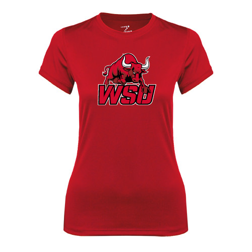 Womens Red Performance Tee-Official Logo
