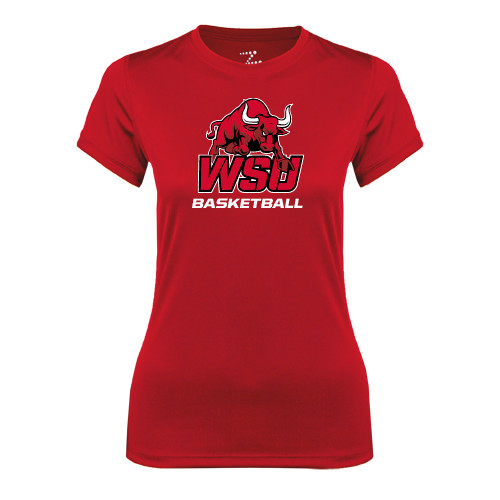 Womens Red Performance Tee-Basketball