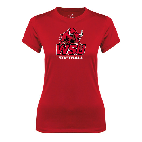Womens Red Performance Tee-Softball