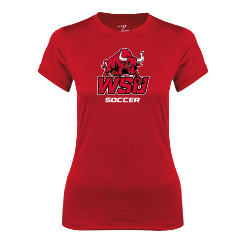 Womens Red Performance Tee-Soccer