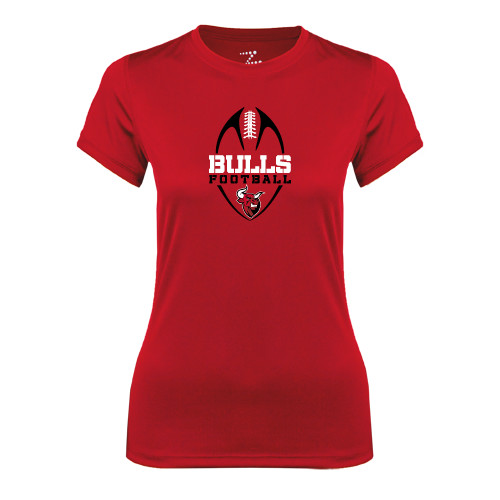 Womens Red Performance Tee-Tall Football Design