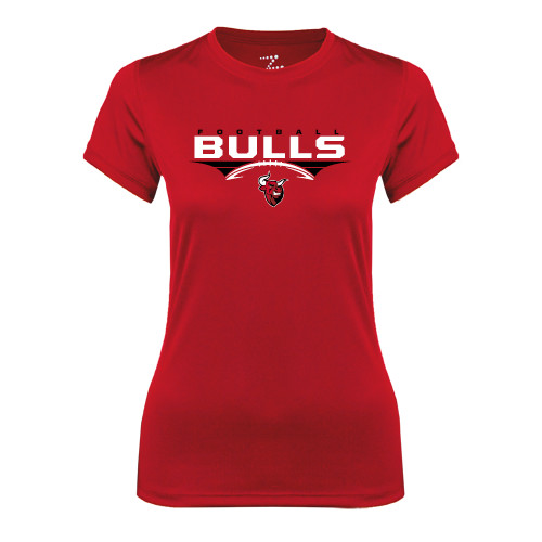 Womens Red Performance Tee-Football Design