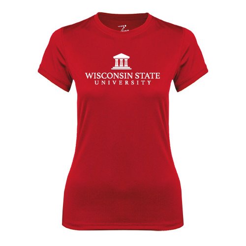Womens Red Performance Tee-University Mark