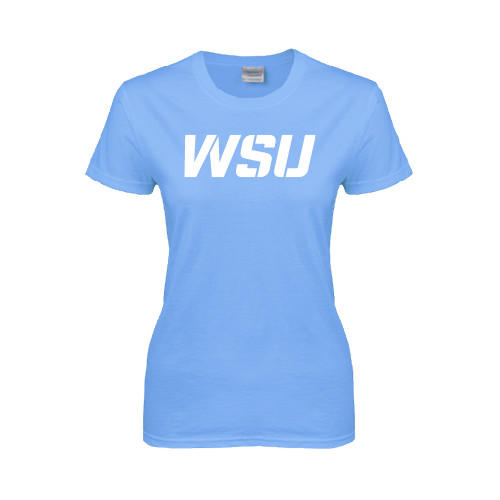 Womens Light Blue Short Sleeve Tee-WSU