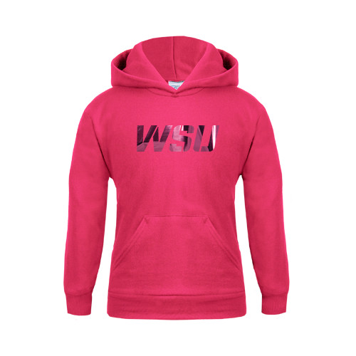 Youth Hot Pink Fleece Hoodie-WSU Foil