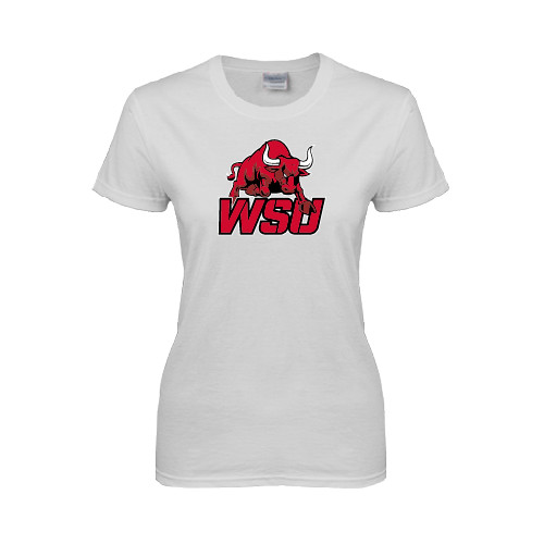 Womens White Short Sleeve Tee-Official Logo