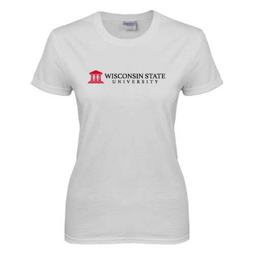 Womens White Short Sleeve Tee-University Wordmark
