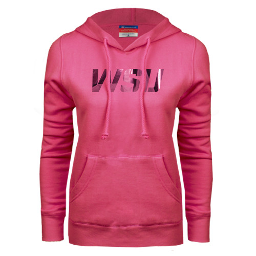 Womens Fuchsia Fleece Hoodie-WSU Foil