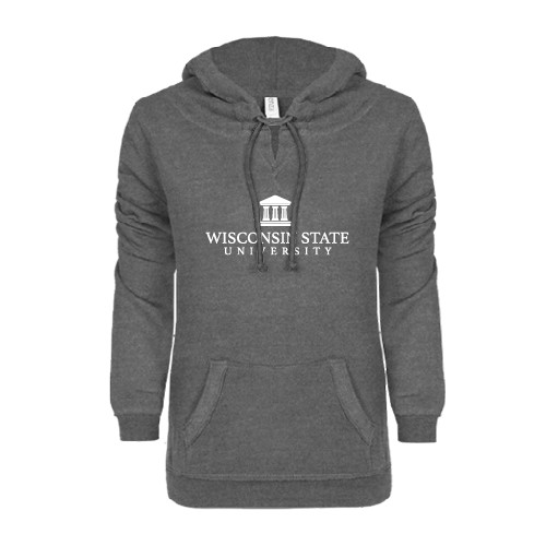 ENZA Womens Dark Heather V Notch Raw Edge Fleece Hoodie-University Mark