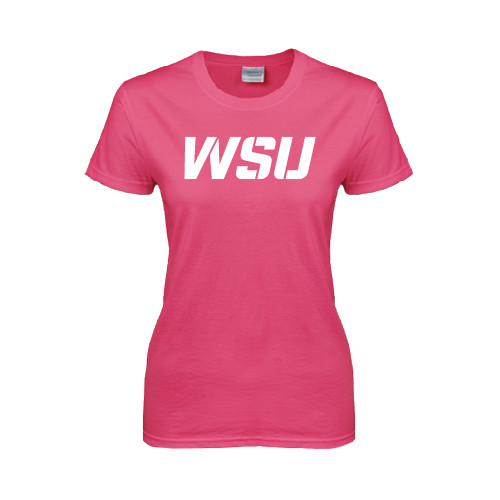 Womens Hot Pink Short Sleeve Tee-WSU