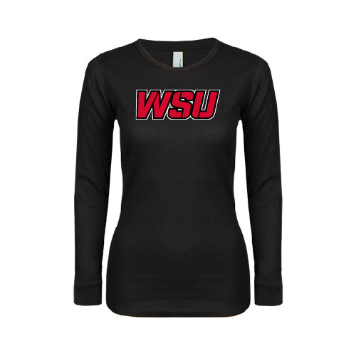 Womens Black Long Sleeve V Neck Tee -WSU