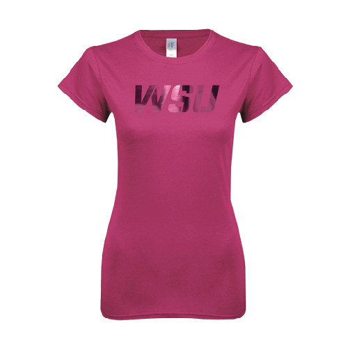 Next Level Womens Fuchsia Boyfriend Tee-WSU Foil