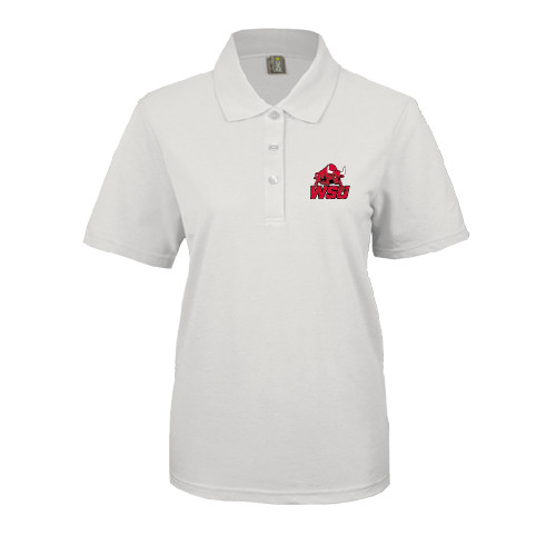 Womens Silk Touch White Pique Polo-Official Logo