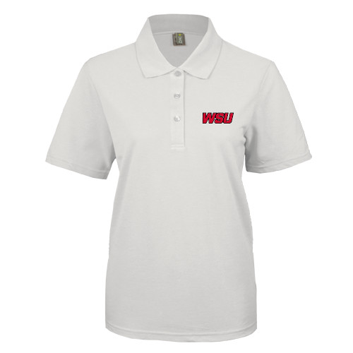 Womens Silk Touch White Pique Polo-WSU