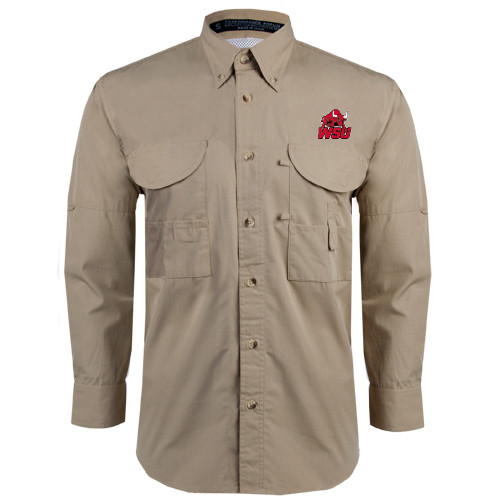 Khaki Fishing Shirt Performance Long Sleeve-Official Logo