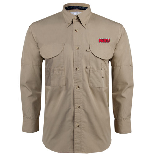 Khaki Fishing Shirt Performance Long Sleeve-WSU