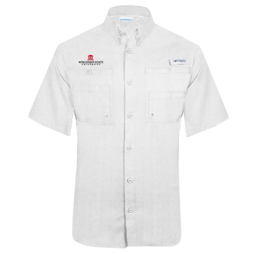 Columbia White Tamiami Performance Short Sleeve Shirt-University Mark