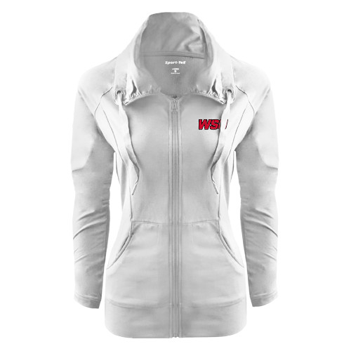 Womens White Sport Wick Stretch Full Zip Jacket-WSU