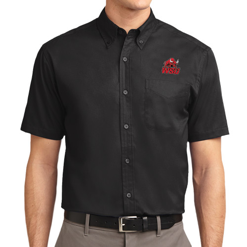 Black Twill Button Down Short Sleeve-Official Logo