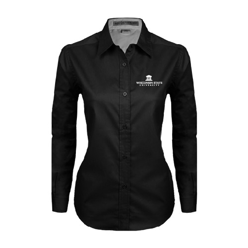 Womens Black Twill Button Down Long Sleeve -University Mark