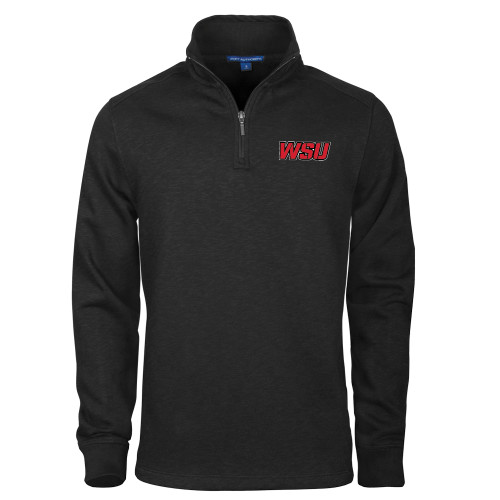 Black Slub Fleece 1/4 Zip Pullover-WSU