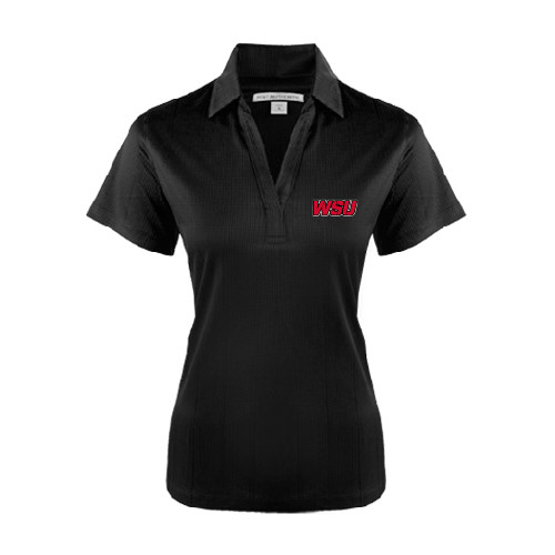 Womens Black Performance Fine Jacquard Polo-WSU