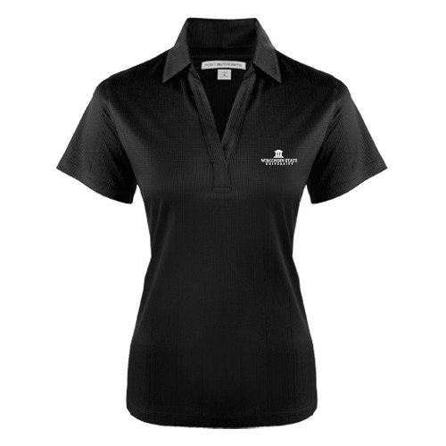 Womens Black Performance Fine Jacquard Polo-University Mark