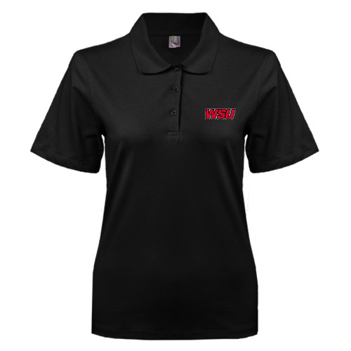 Womens Silk Touch Black Pique Polo-WSU