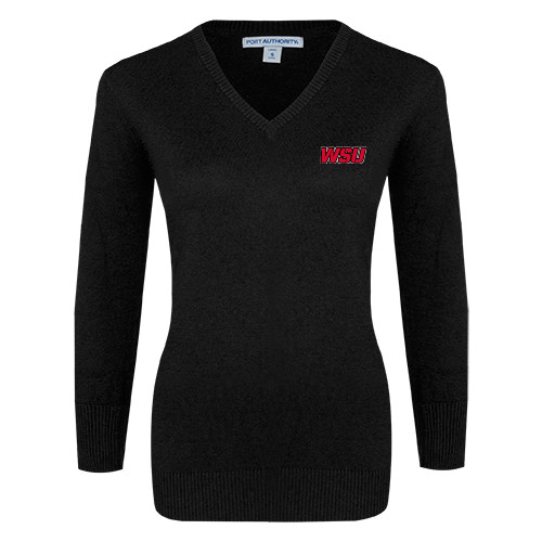 Womens Black VNeck Sweater-WSU