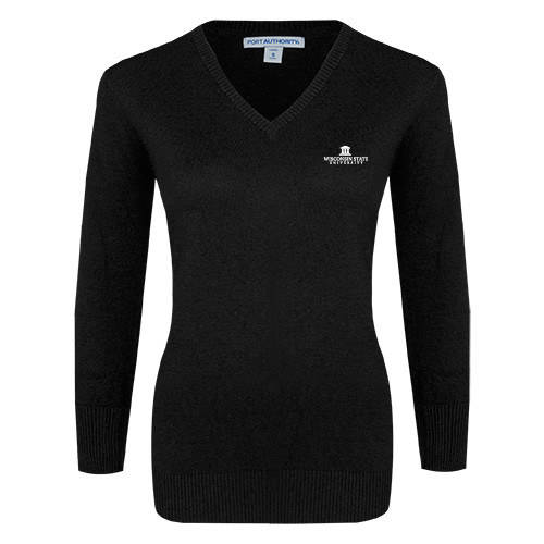 Womens Black VNeck Sweater-University Mark
