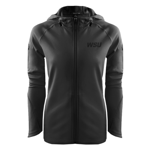 Womens Black Tech Fleece Full Zip Hooded Jacket-WSU