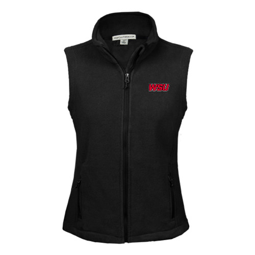 Womens Black Fleece Full Zip Vest-WSU