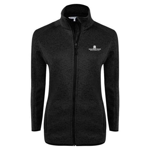 Womens Black Heather Fleece Jacket-University Mark