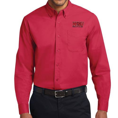 Red Twill Button Down Long Sleeve-Bulls Club