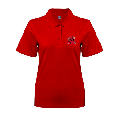 Womens Silk Touch Red Pique Polo-Official Logo