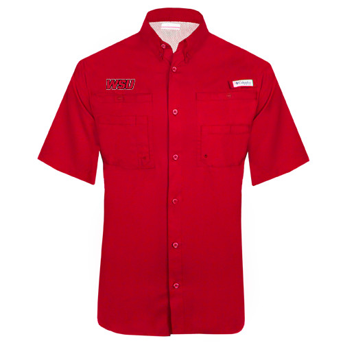 Columbia Red Tamiami Performance Short Sleeve Shirt-WSU