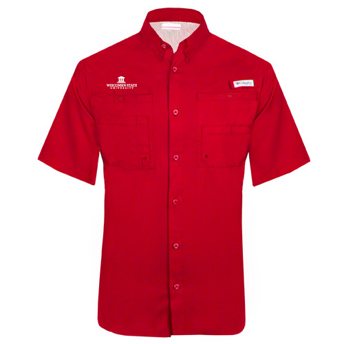 Columbia Red Tamiami Performance Short Sleeve Shirt-University Mark