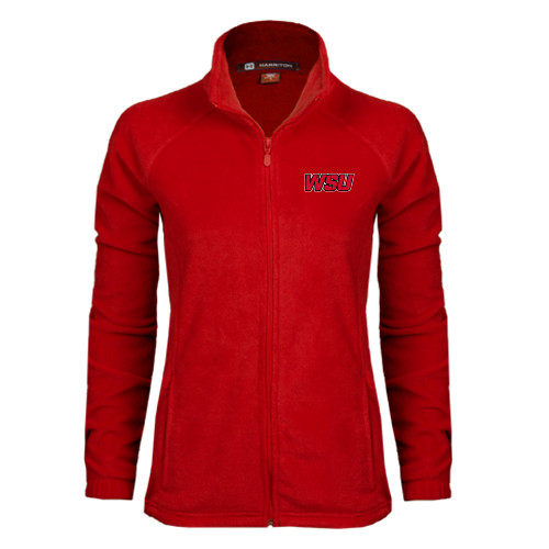 Womens Red Fleece Full Zip Jacket-WSU