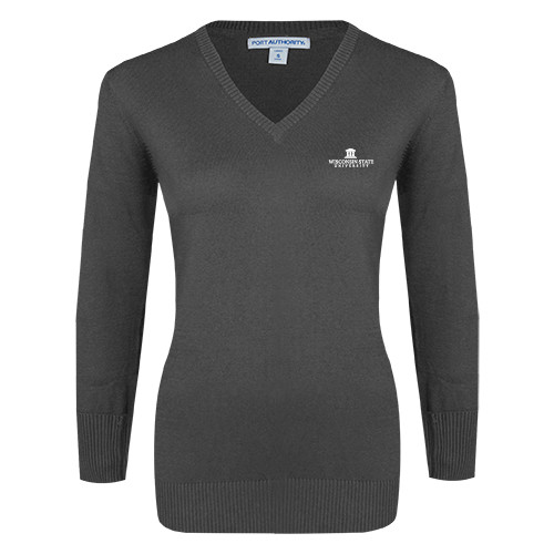 Womens Charcoal Heather VNeck Sweater-University Mark