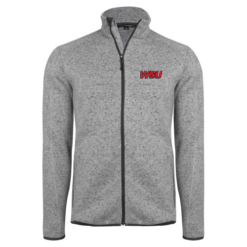 Grey Heather Sweater Fleece Jacket-WSU